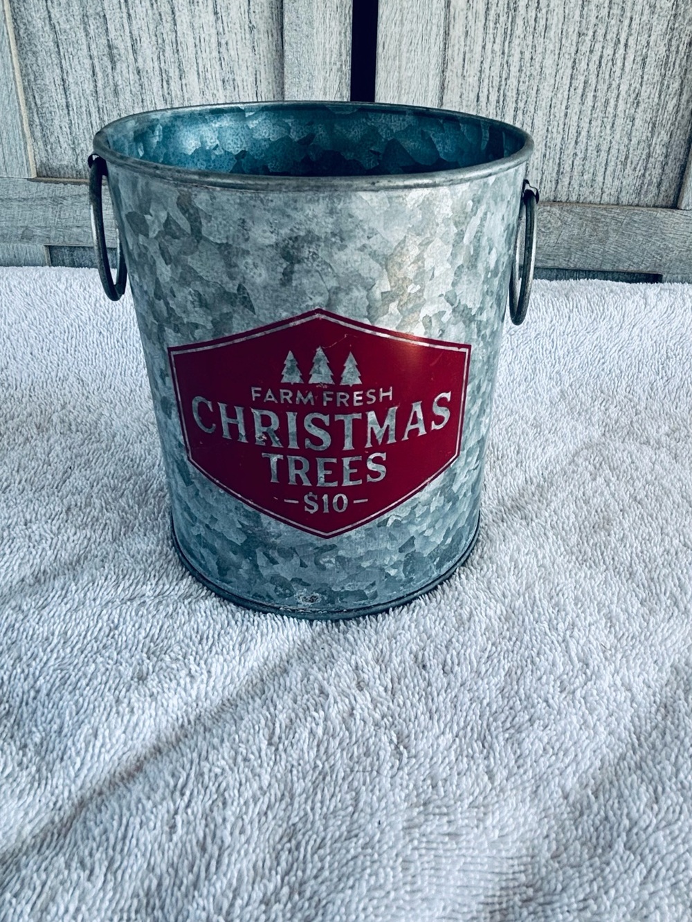 galvanized metal Christmas bucket